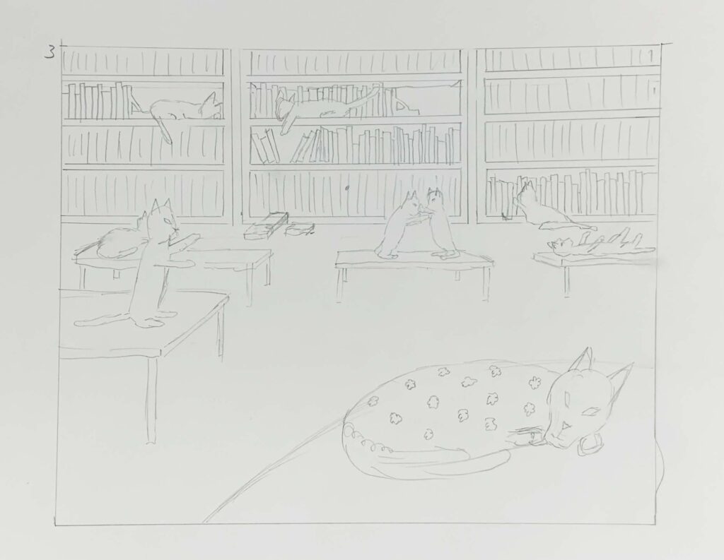 A cat librarian sleeping on the job - rough